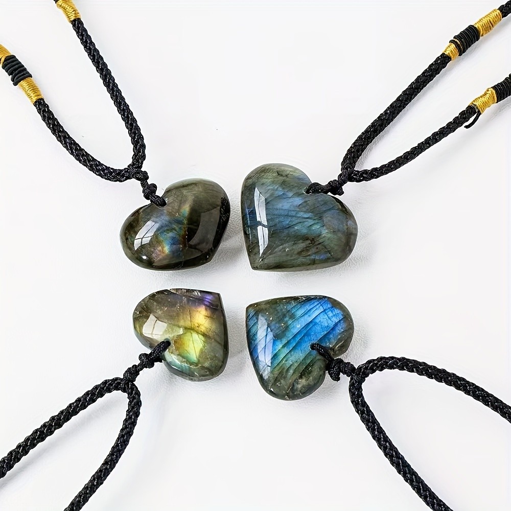 Labradorite Heart Shape Pendant Quartz Crystal Necklace Healing Lover Gift