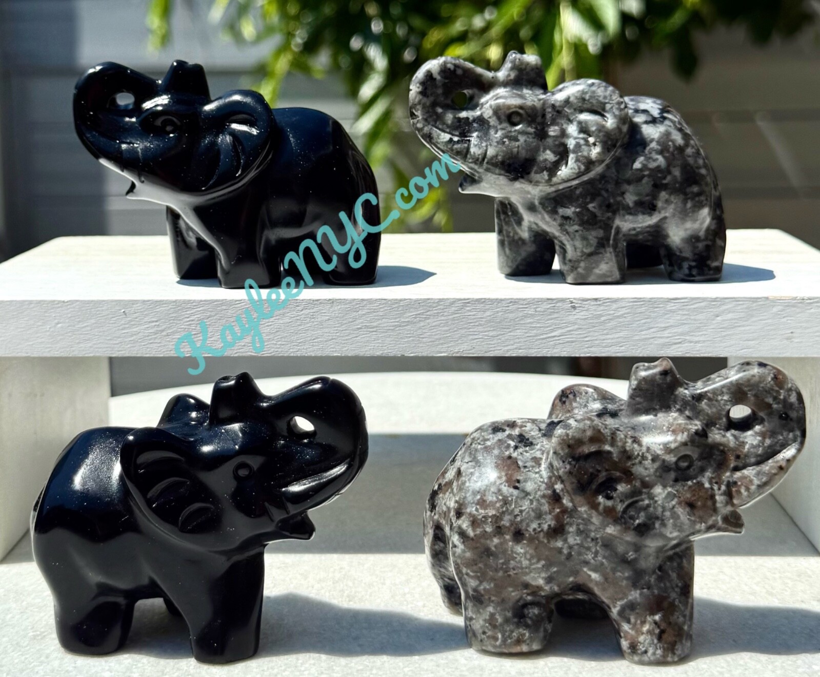 Wholesale 4 Pcs Natural Black Obsidian Yooperlite Elephants Crystal 8.5cm