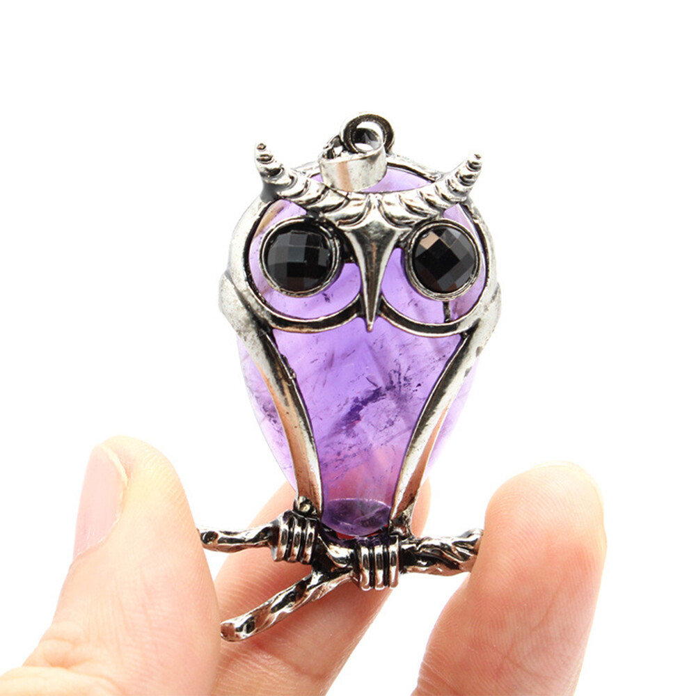 Natural Gemstone Owl Shape Pendant Chakra Crystal Bead Charm Amulet Healing