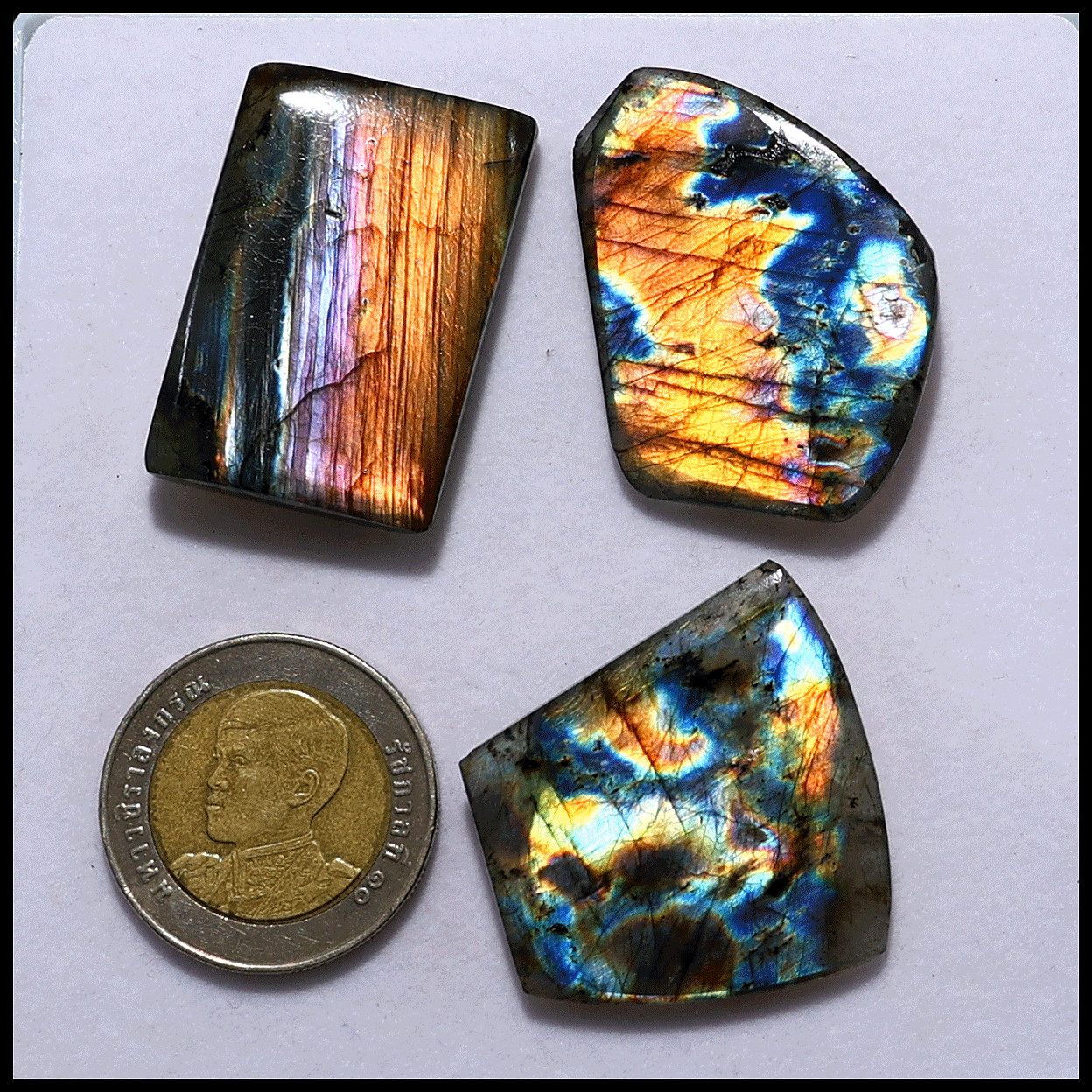 Aurora Touched Earth~ 3 PC Natural Spectrolite Freeform Gemmy Crystal Slabs Set
