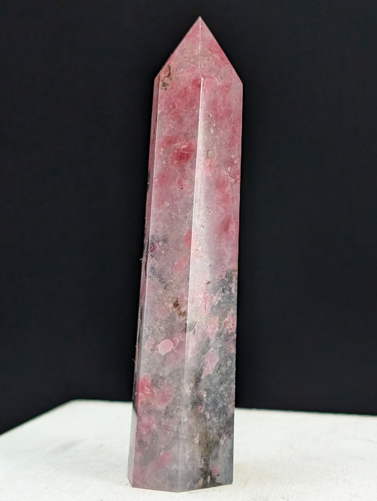 Rhodonite Tower Pink Crystal Gemstone Point Chakra Mineral Wand