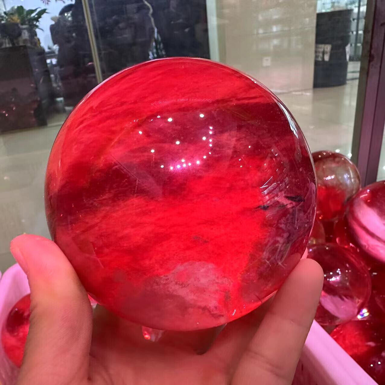 100mm+ Red Smelting Stone Quartz Sphere Energy Crystal Ball Reiki Healing