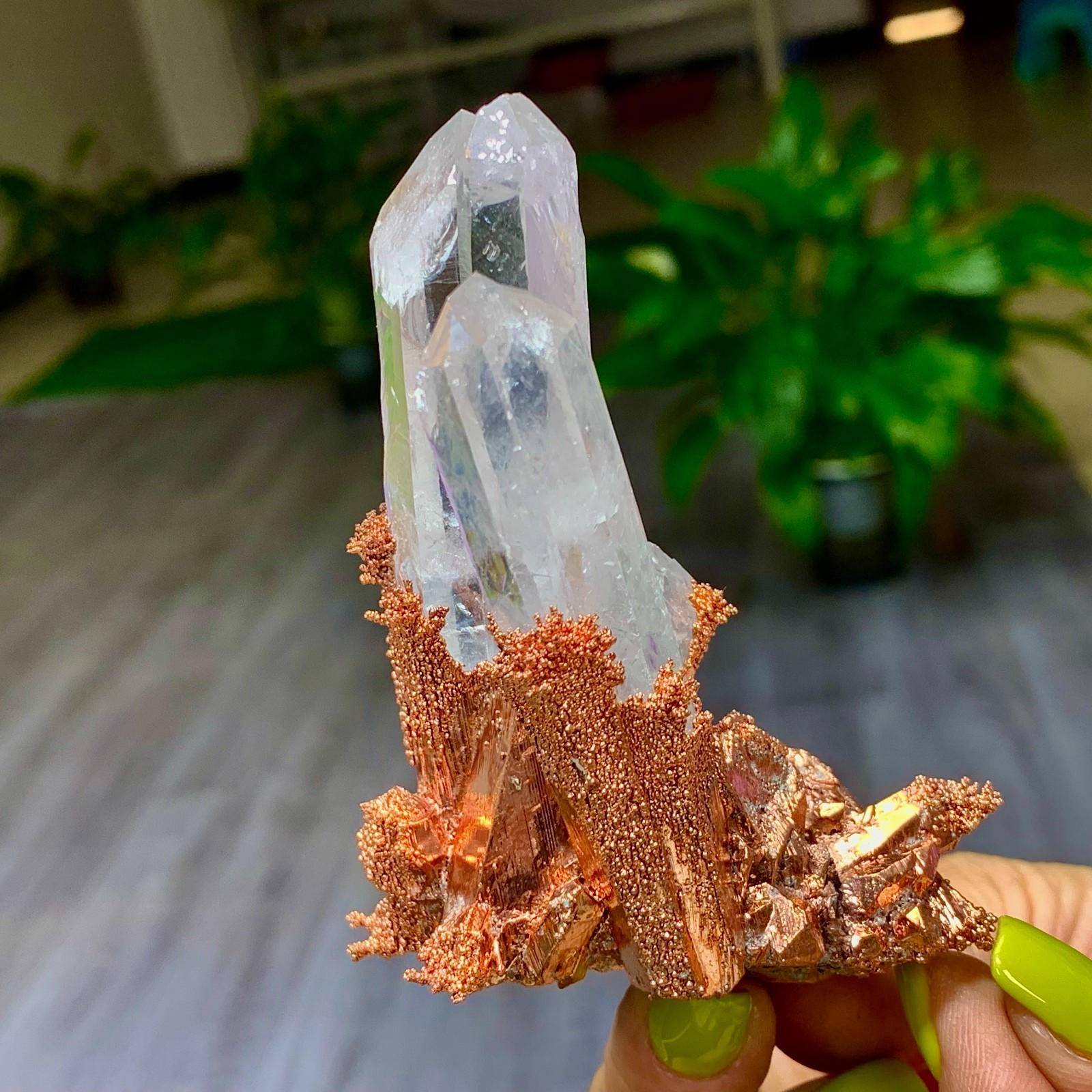 146G Rare iridescent Native Copper with white quartz crystal mineral-symbiosis
