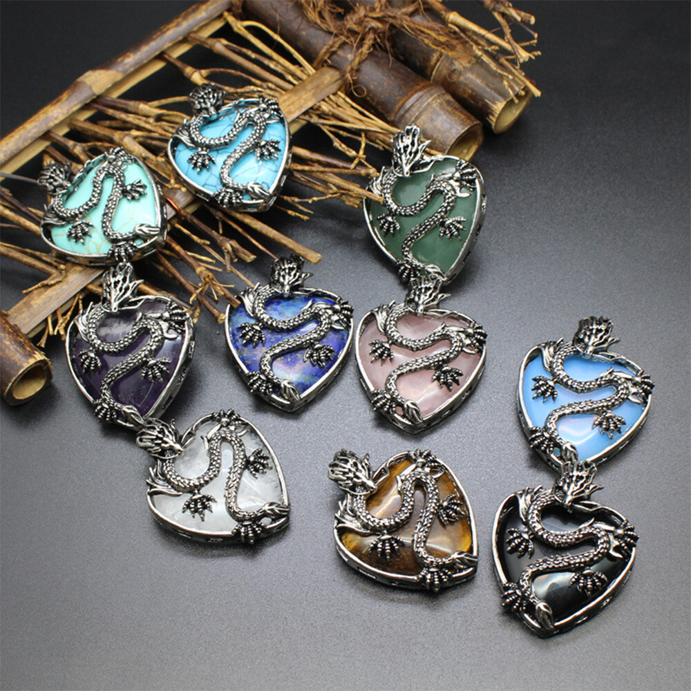 Heart Dragon Claw Pendant Natural Chakra Crystal Quartz Skull Gift Healing Reiki