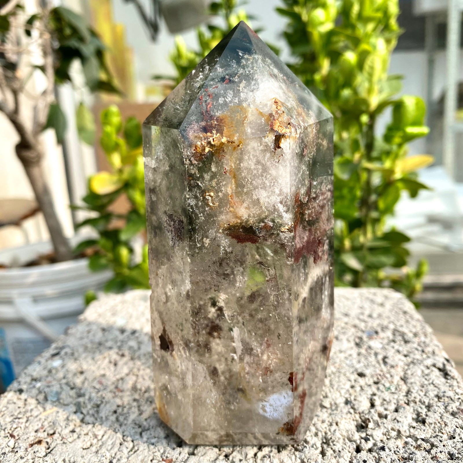 1.33LB Natural Green Ghost Phantom Quartz Crystal Obelisk Tower Rod restoration