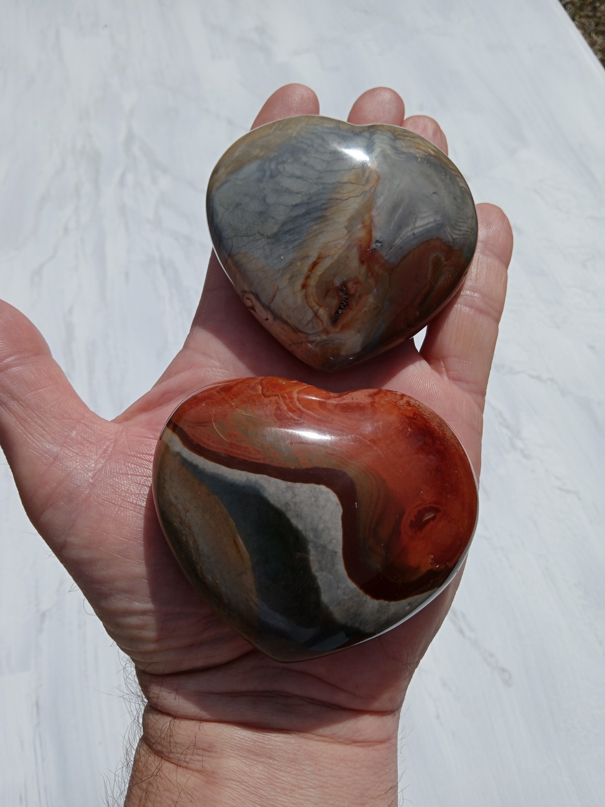 Lot of 2 Large Polished Polychrome Jasper Hearts💕 Specimens Healing. 1 Lb! H1