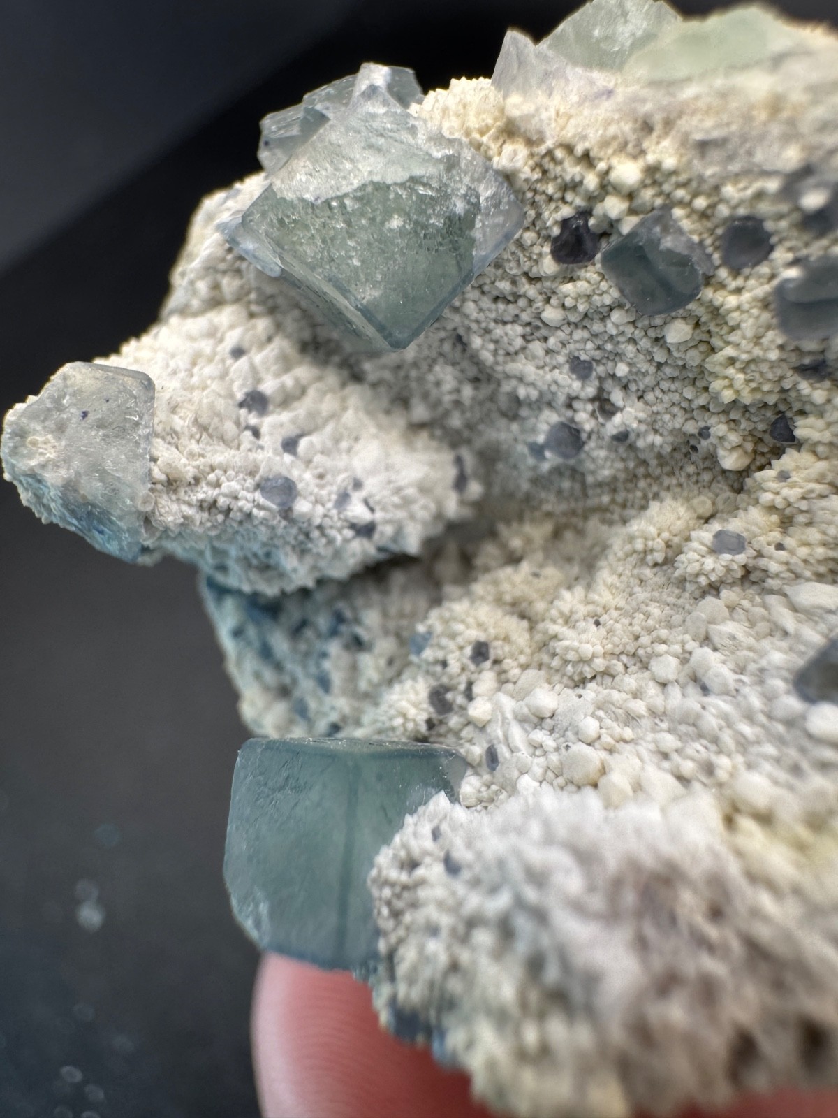 6457 Blue Green Morandi Fluorite on White Candle Quartz Inner Mongolia 50g