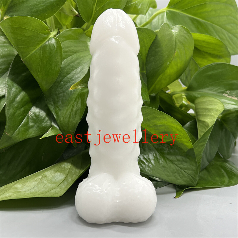 5.9″ Natural White Jade Male Penis Skull Quartz Crystal Skull Figurines Gift 1pc
