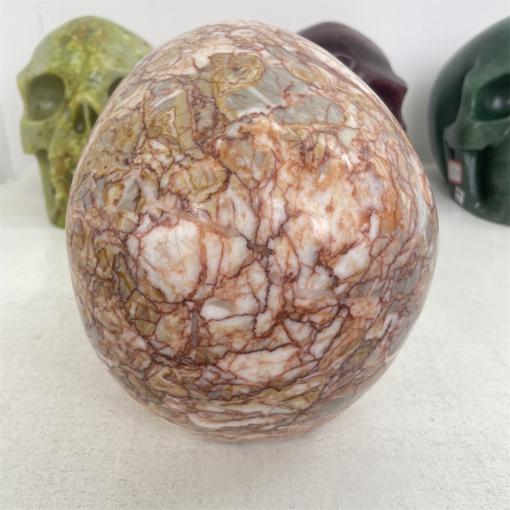 25.5LB 9″ Large Natural A++ Red Net Stone Skull Quartz Energy Statue Home Decor