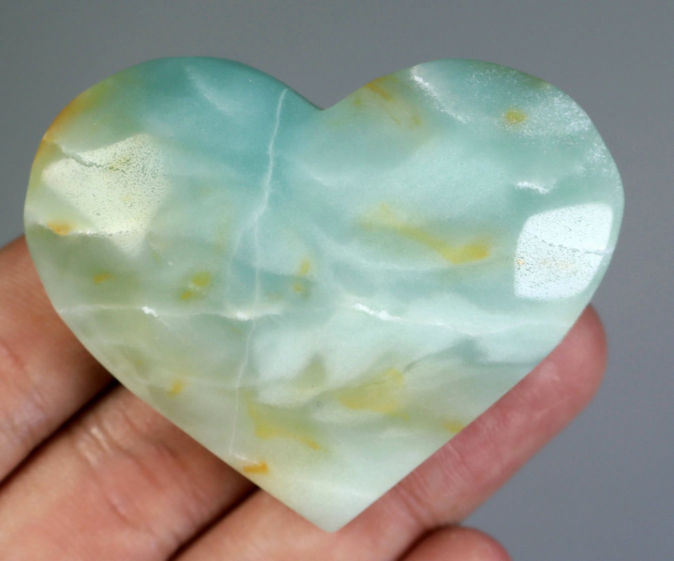 Natural Sky Blue Caribbean Calcite Quartz Crystal Stone Heart Reiki Healing