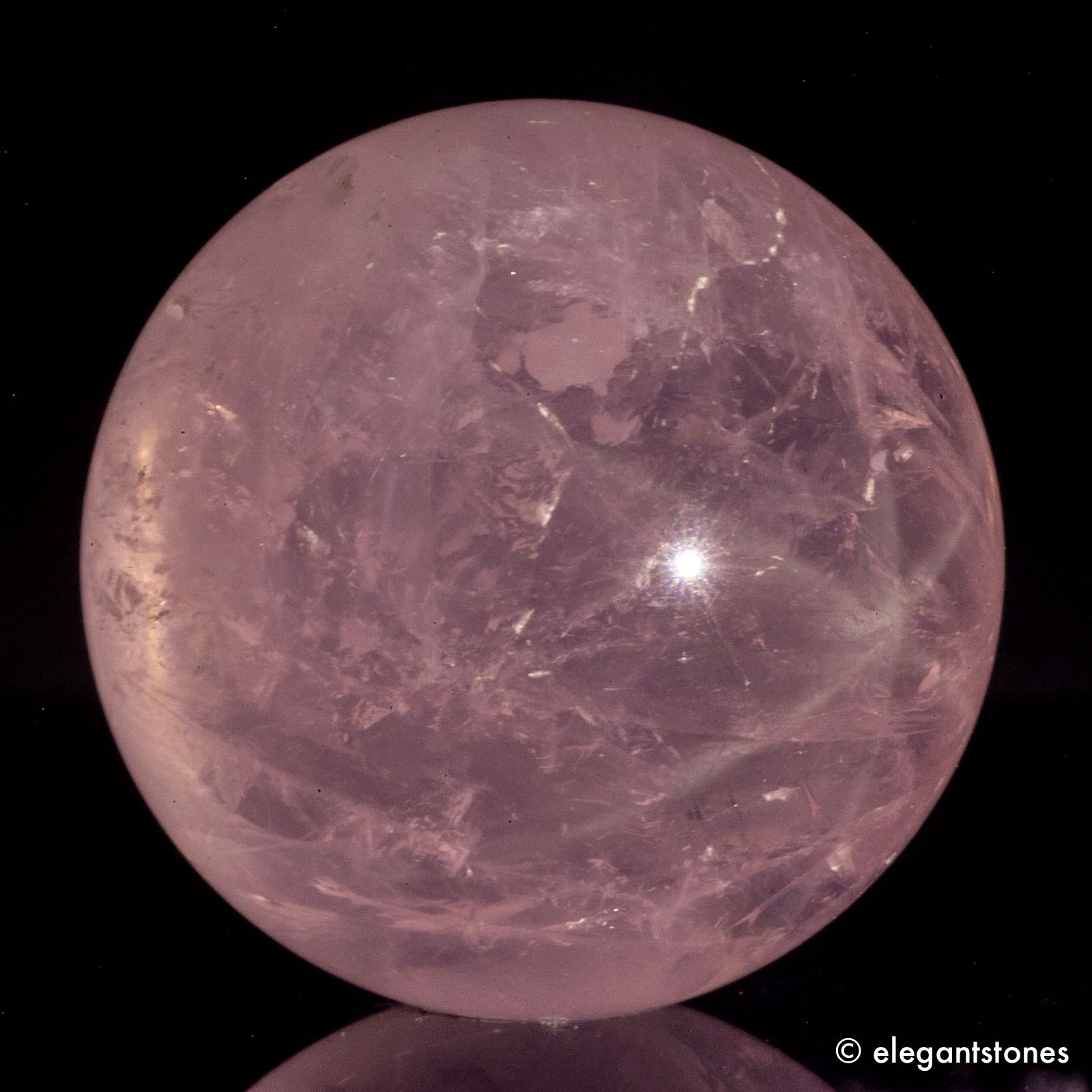 47g32mm STAR (Visible in Flash) Rose Quartz Sphere Crystal Ball Natural Healing