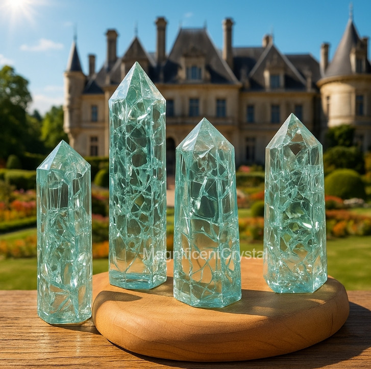 1pc Blue Crackle Tower Point Stone of Manifestation Art Home Decor Crystal Gifts