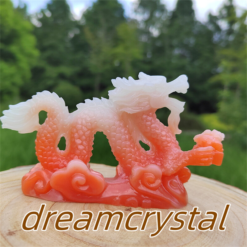 4″ Luminous Stone Sculpture Chinese Dragon Skull Resin Sculpture Gift 1pc