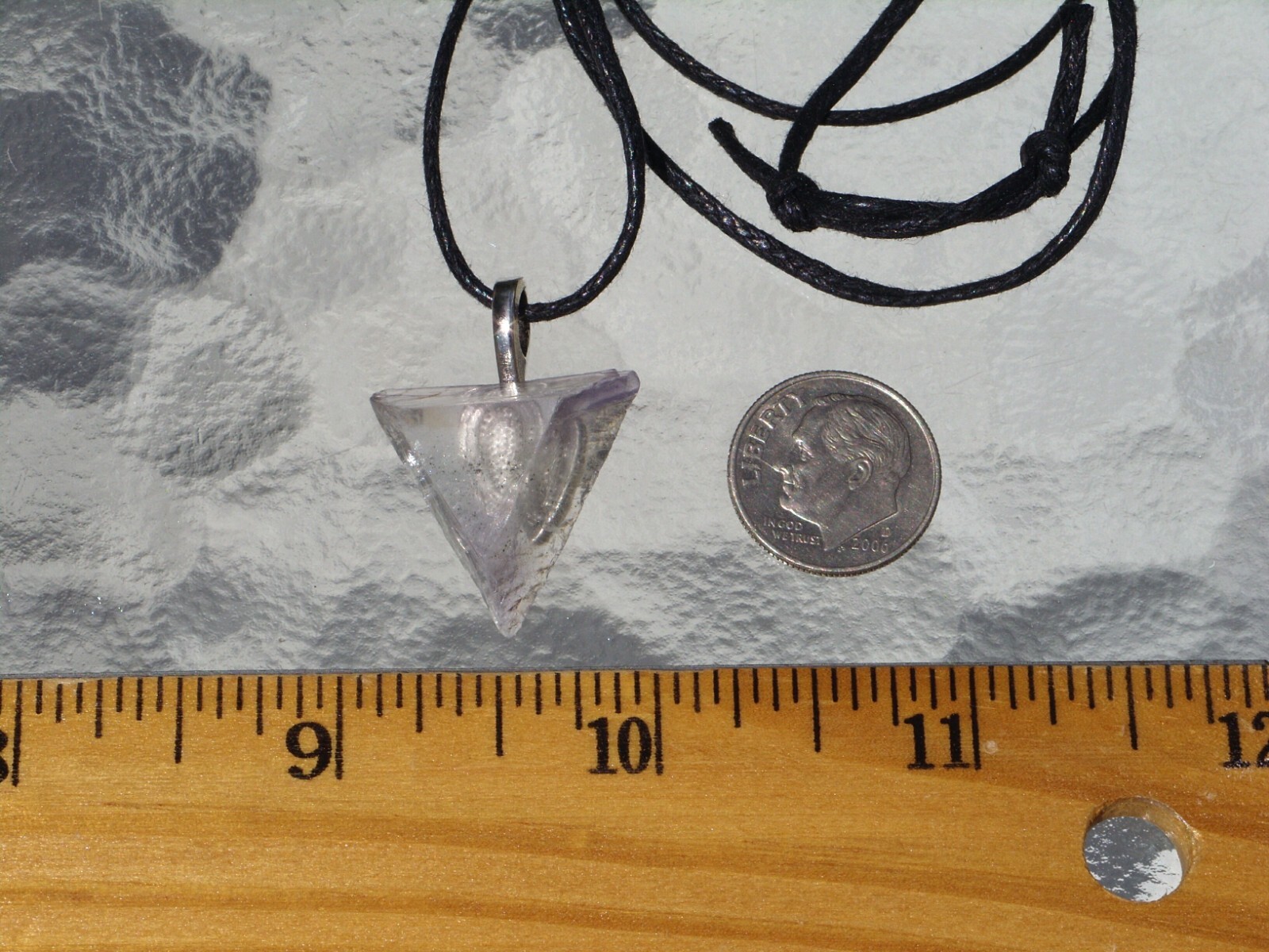 Purple Clear Fluorite Raw Rough Triangle Free Form Crystal Pendant Necklace