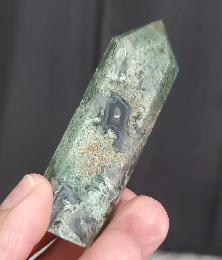 66g Natural Moss Agate quartz crystal Tower Wand Point Mineral Healing A43