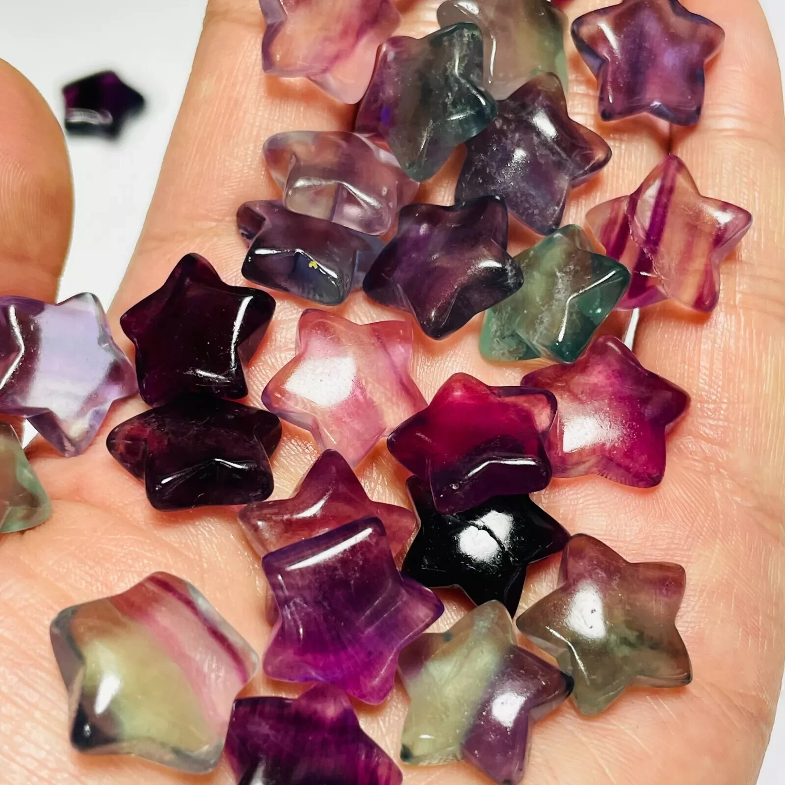 5pc Natural fluorite carved mini star quartz crystal reiki healing