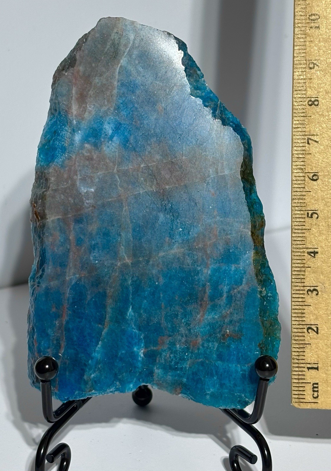 Blue Apatite Crystal Stunning Colourful Blue Slab 10cm X 6.5cm (+ Metal Stand )