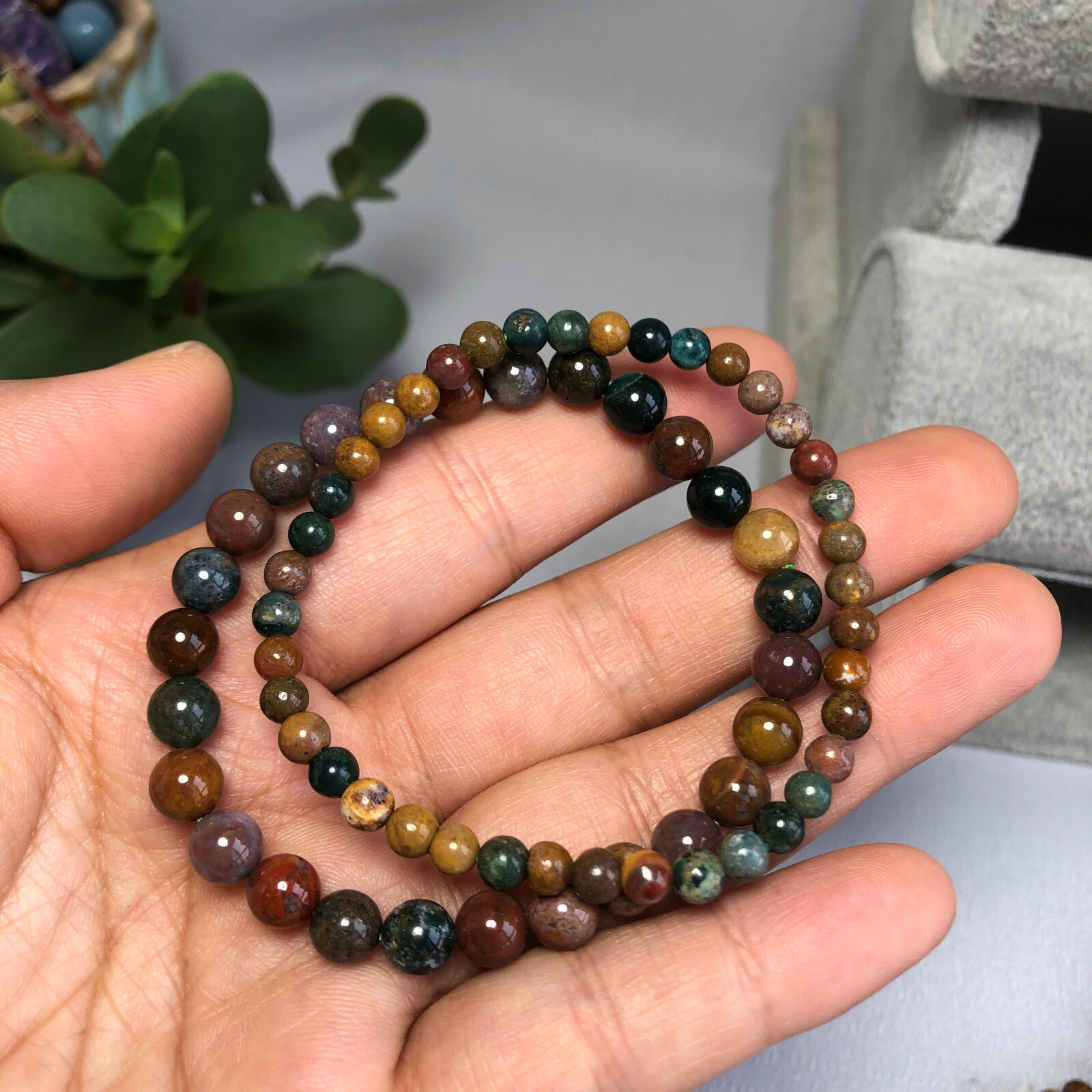 wholesale 4mm/6mm Natural ocean jasper Crystal beads bracelet 15g-16g A6031