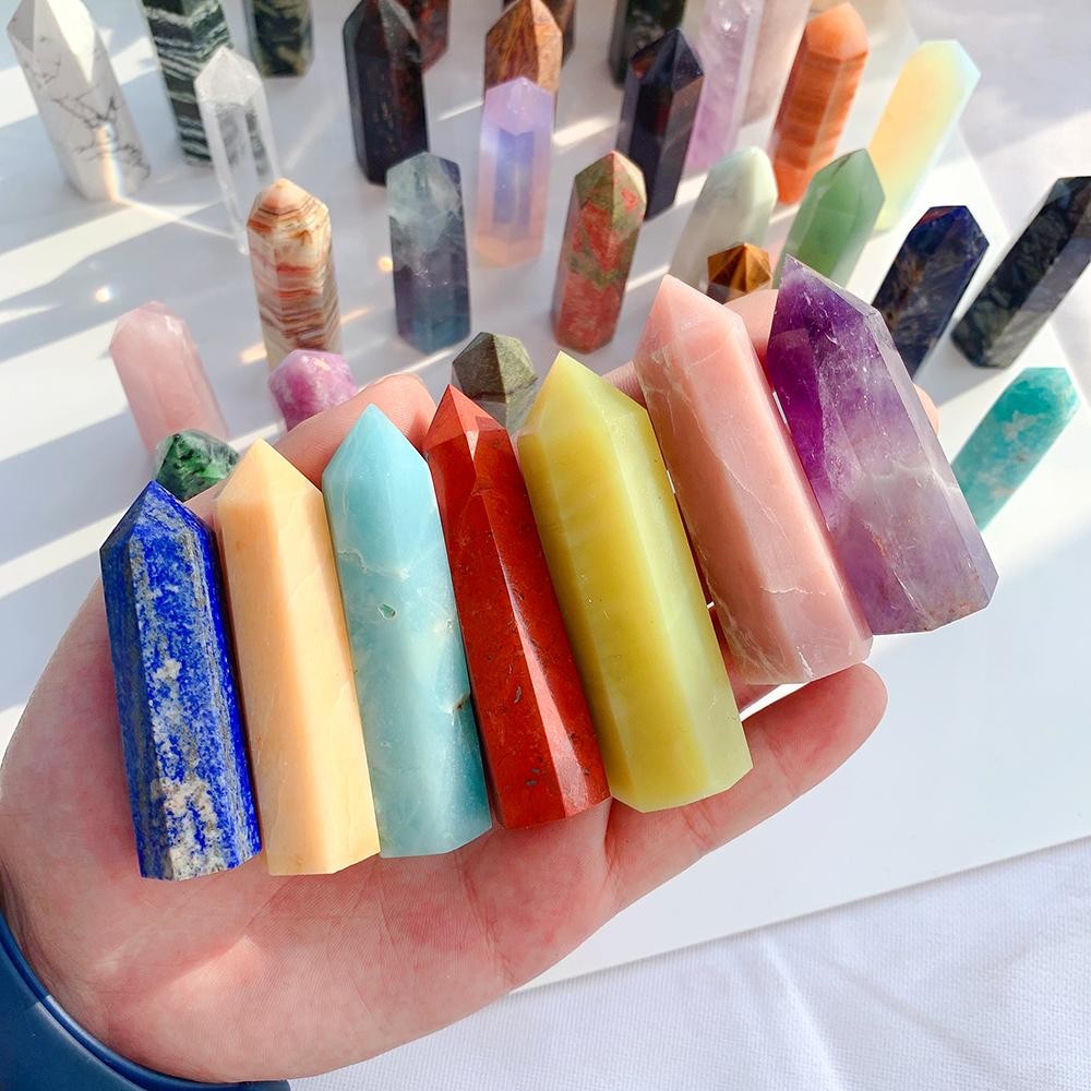 Crystal Point Prism Quartz Tower – 36 Colors Natural Stone Home Decor Wand