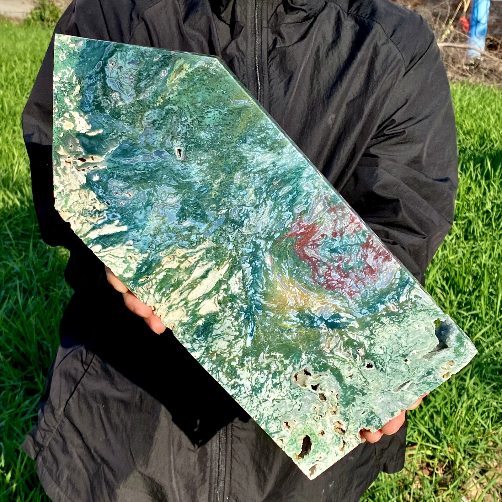 7.73LB Natural green moss agate quartz crystal obelisk aura healing