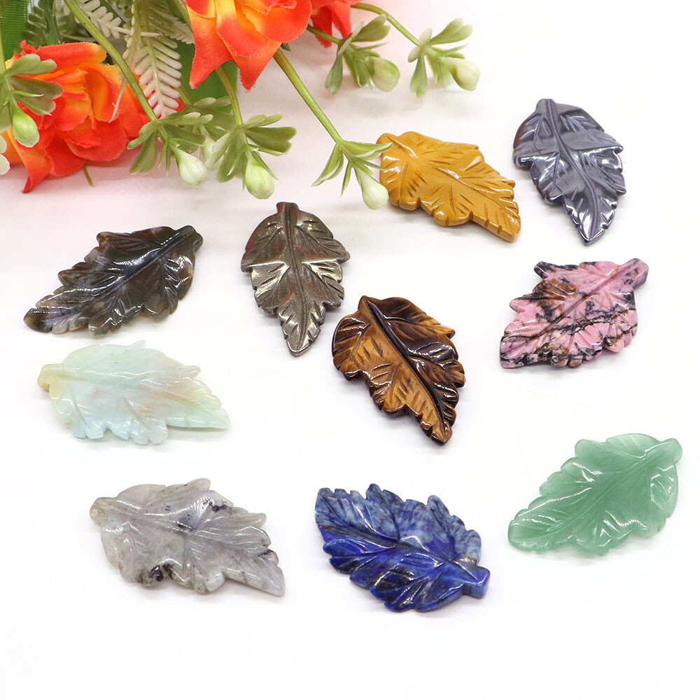 40mm Leaf Shape With Hole Natural Quartz Crystal Healing Stone Carved Decor Gift