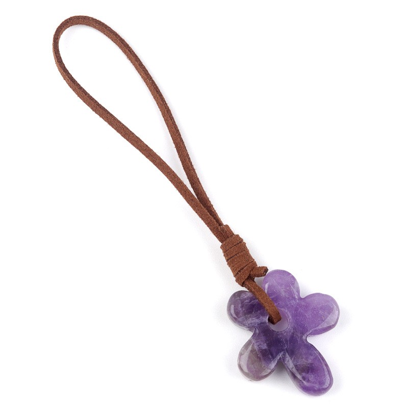 Crystal Agate 5-Petal Flower Pendant DIY Stone Carving Craft Decor Gift