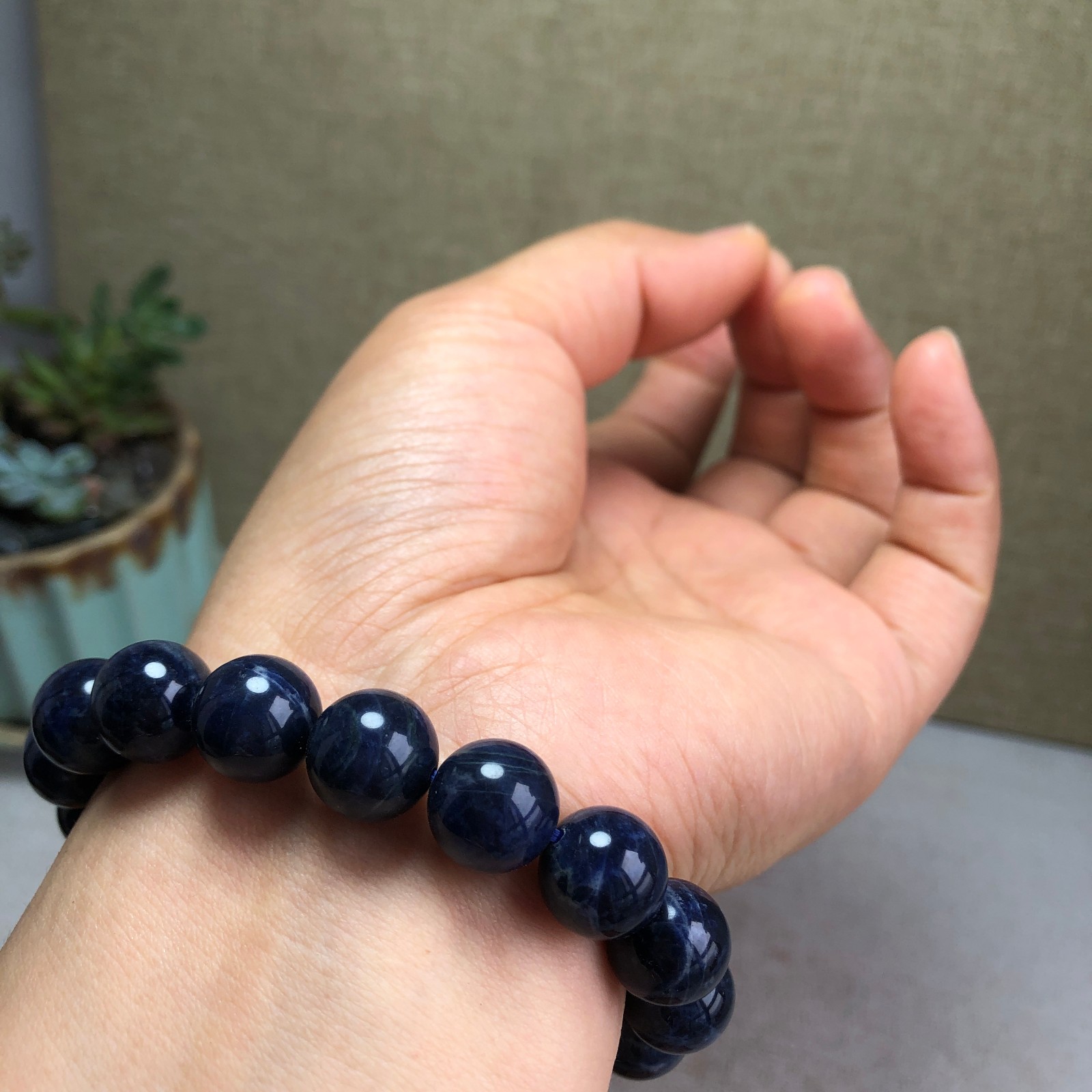 Wholesal Natural Polish Blue sodalite stone bracelets ball sphere 12mm A6164