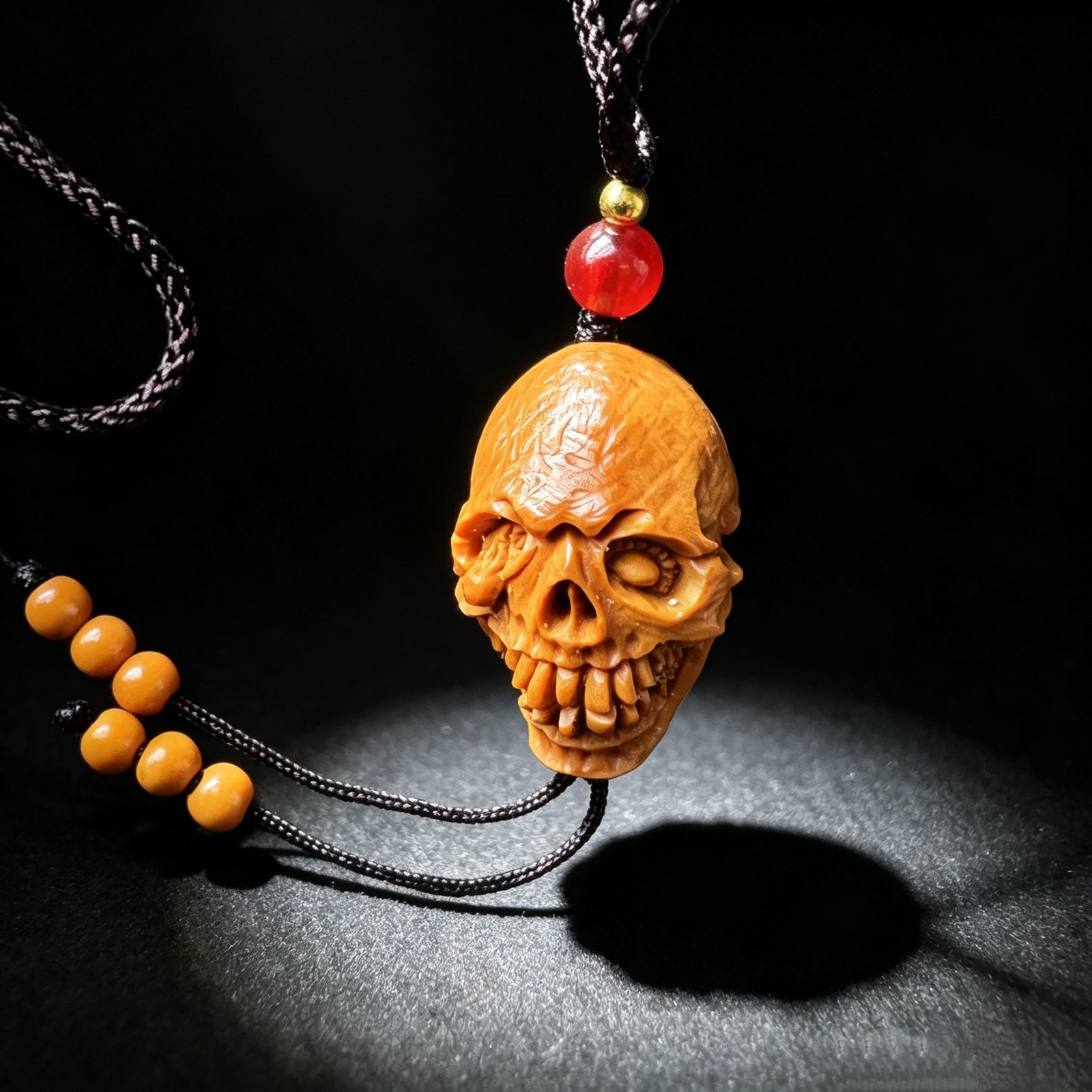 Hand Carved Walnut Shell Skull Pendant, Collectible Gothic Wiccan Charm