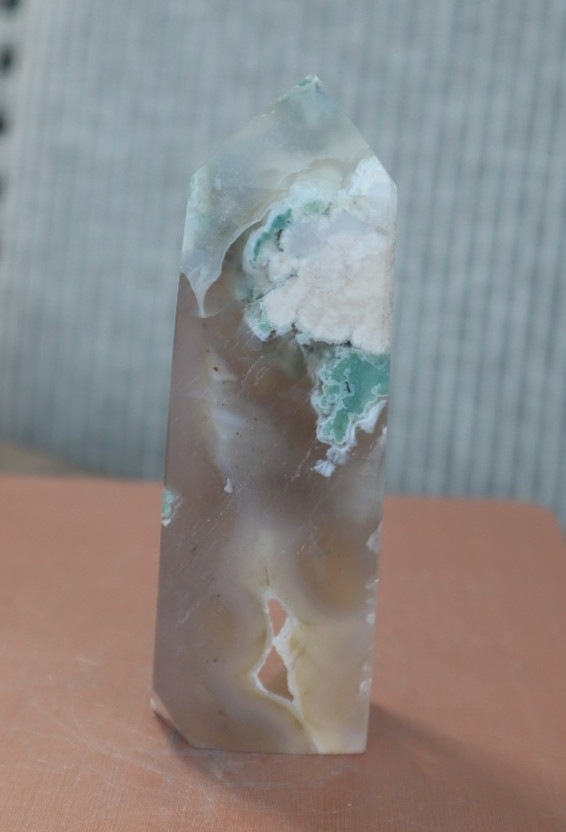 FLOWER AGATE TOWER (4 SIDED) 4.18 INCHES TALL/ 146 GRAMS