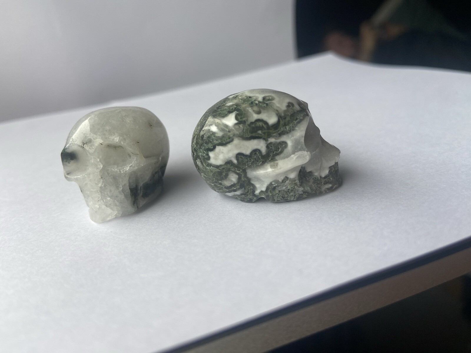 Green Moss Agate Pretty Human Skull Crystal Head Carving Sparkles See Others!
