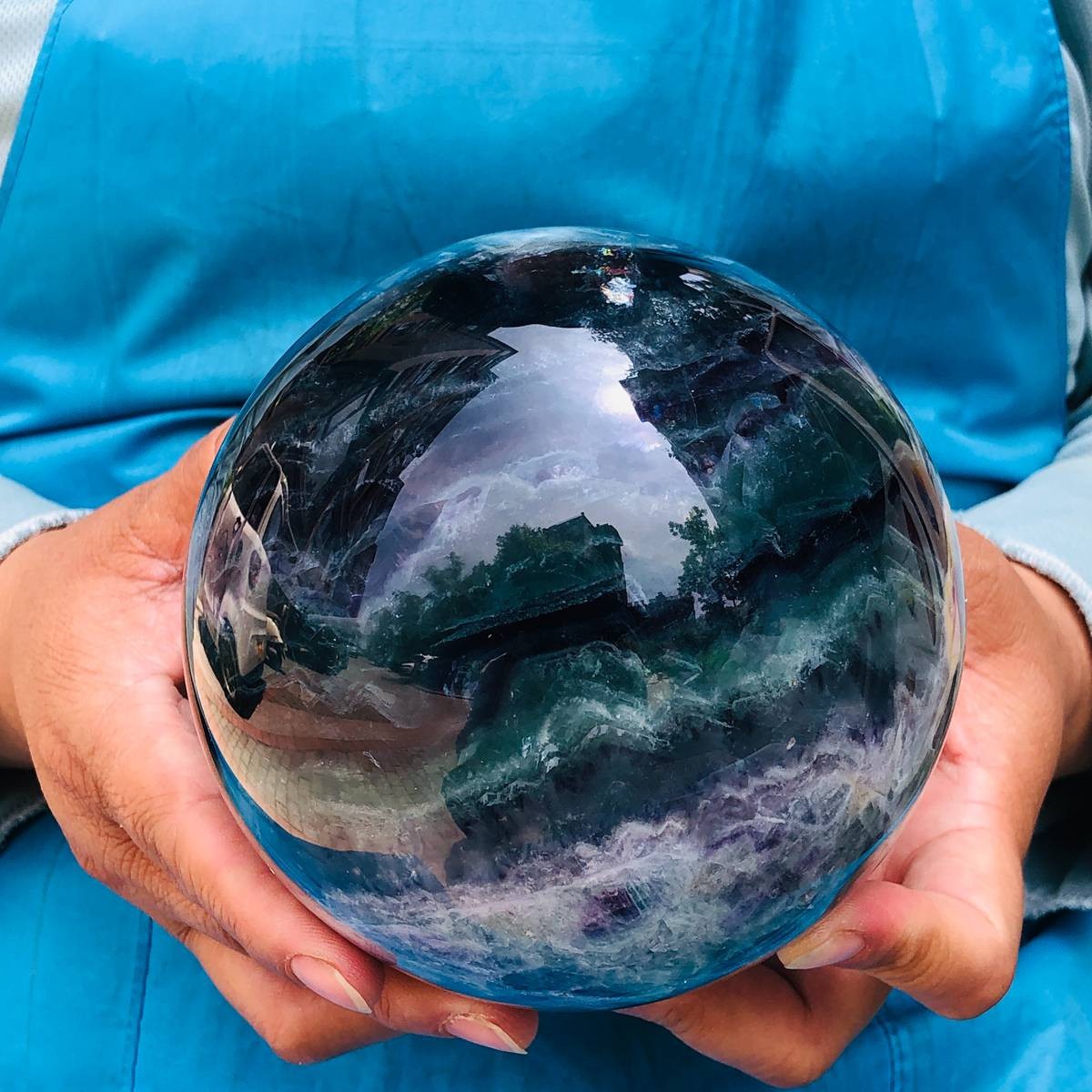 6.42LB Natural rainbow fluorite sphere quartz crystal polished ball healing