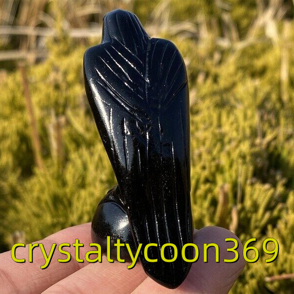 2.2″ Natural Obsidian Carved Crow Quartz Crystal Bird Skull Reiki Healing 1pc