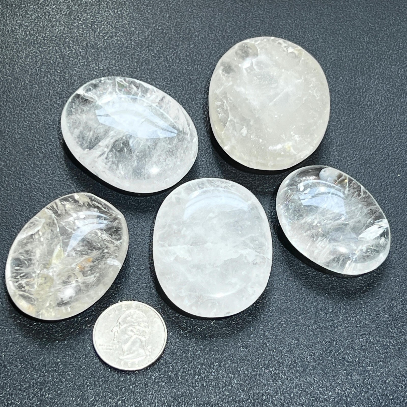 Clear Quartz Crystal Palm Stone Carving Genuine Mineral