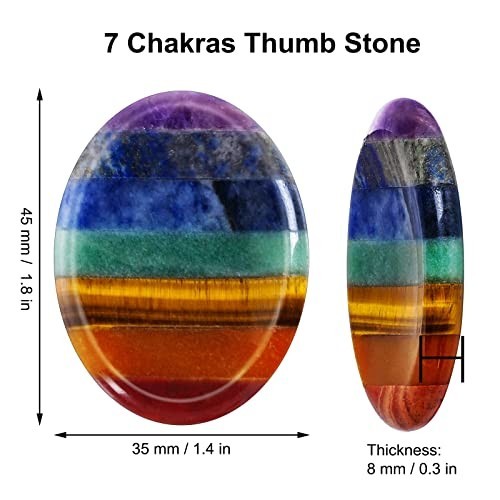 2 Pack 7 Chakra Thumb Worry Stones Natural Healing Crystals for Anxiety Relief