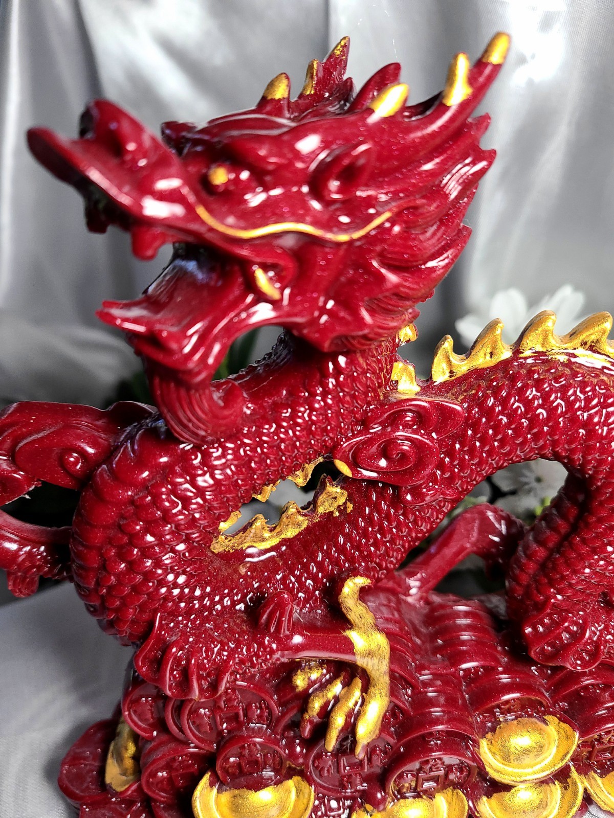 XL 9″ 2.4 lbs Genuine Cinnabar Stone Full Body Chinese Dragon Crystal Carving