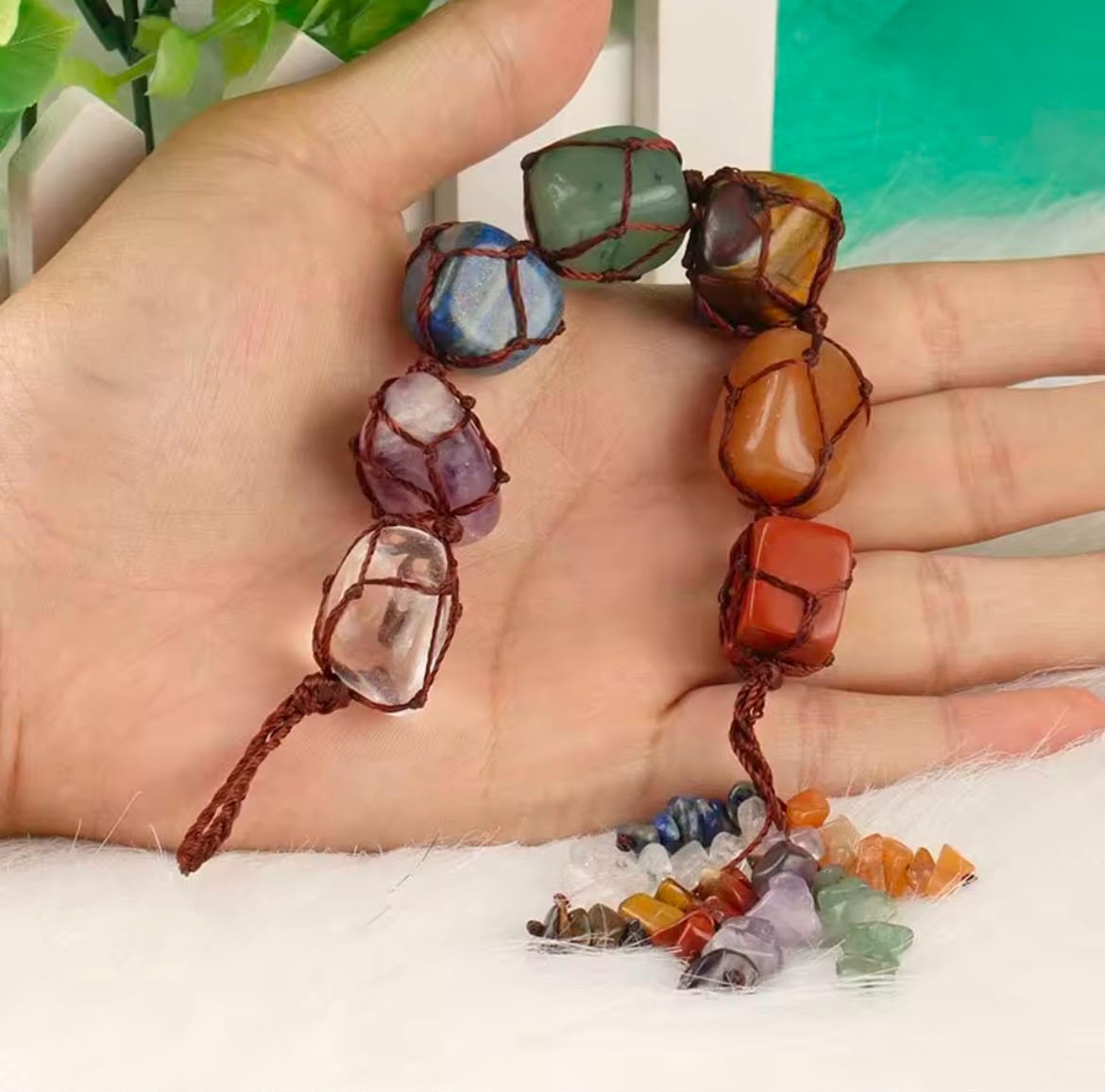 Handmade 7 Chakra Crystal Car Hanger Natural Stone Ornament for Peace & Protect
