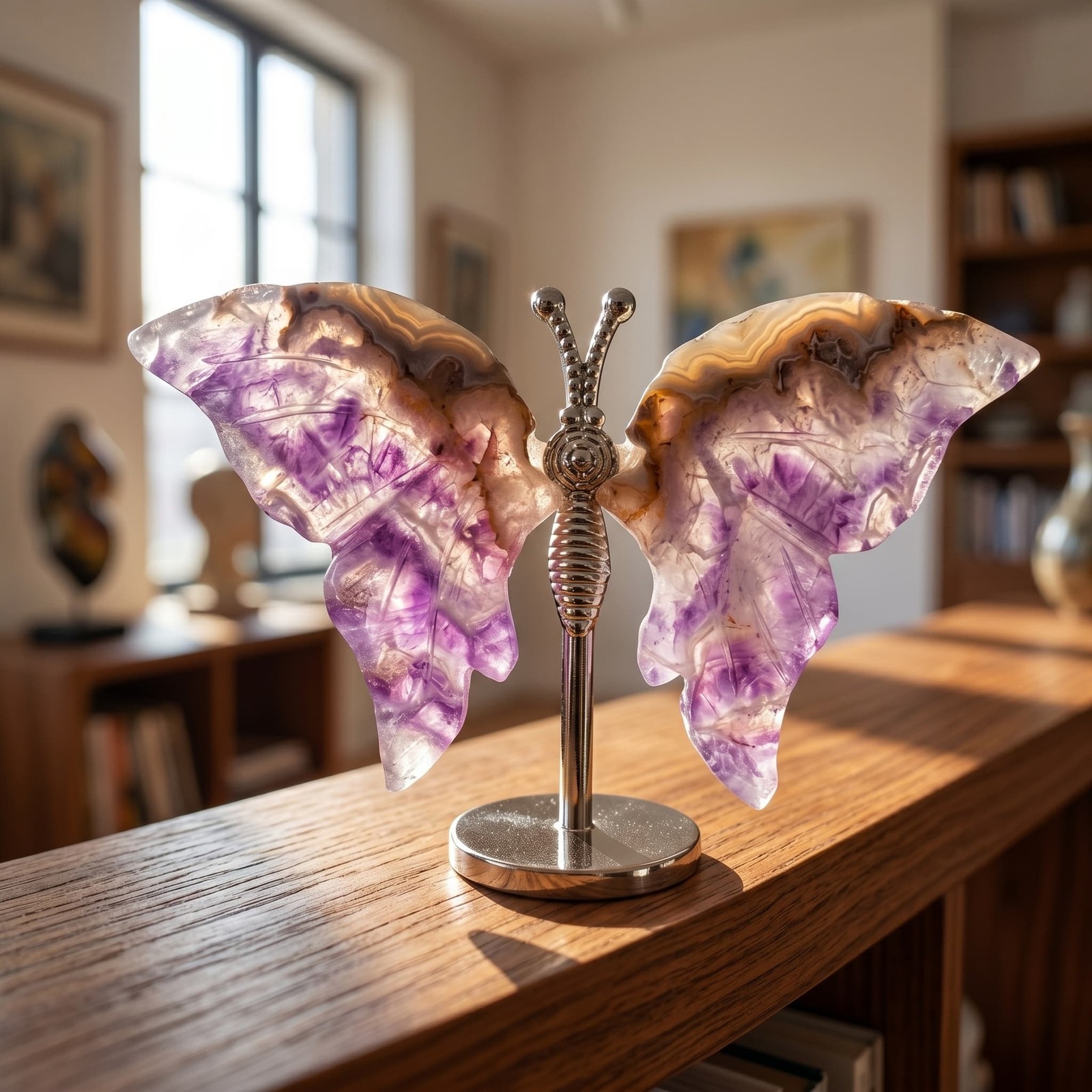 Natural Amethyst Agate+Base Butterfly Crystal Carving Quartz Healing Decor Gift