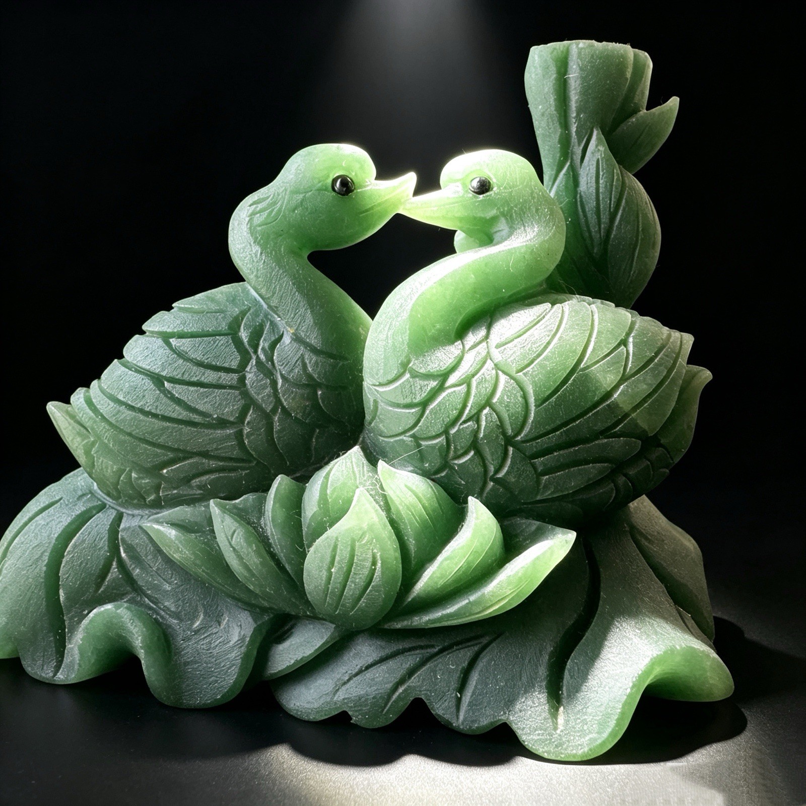 Hand Carved Natural Green Aventurine Swans Figurine Lovers Stone Sculpture 5.3in