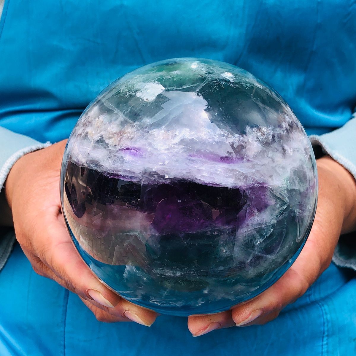 5.34LB Large Natural Fluorite Sphere Quartz Crystal Ball Energy Healing Stone
