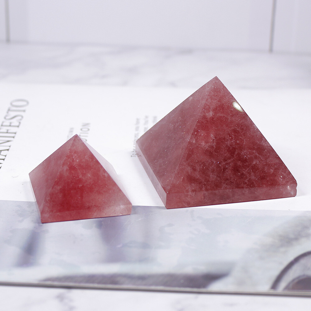 3-5CM Natural Strawberry Quartz Pyramid Healing Specimen Decoration DIY