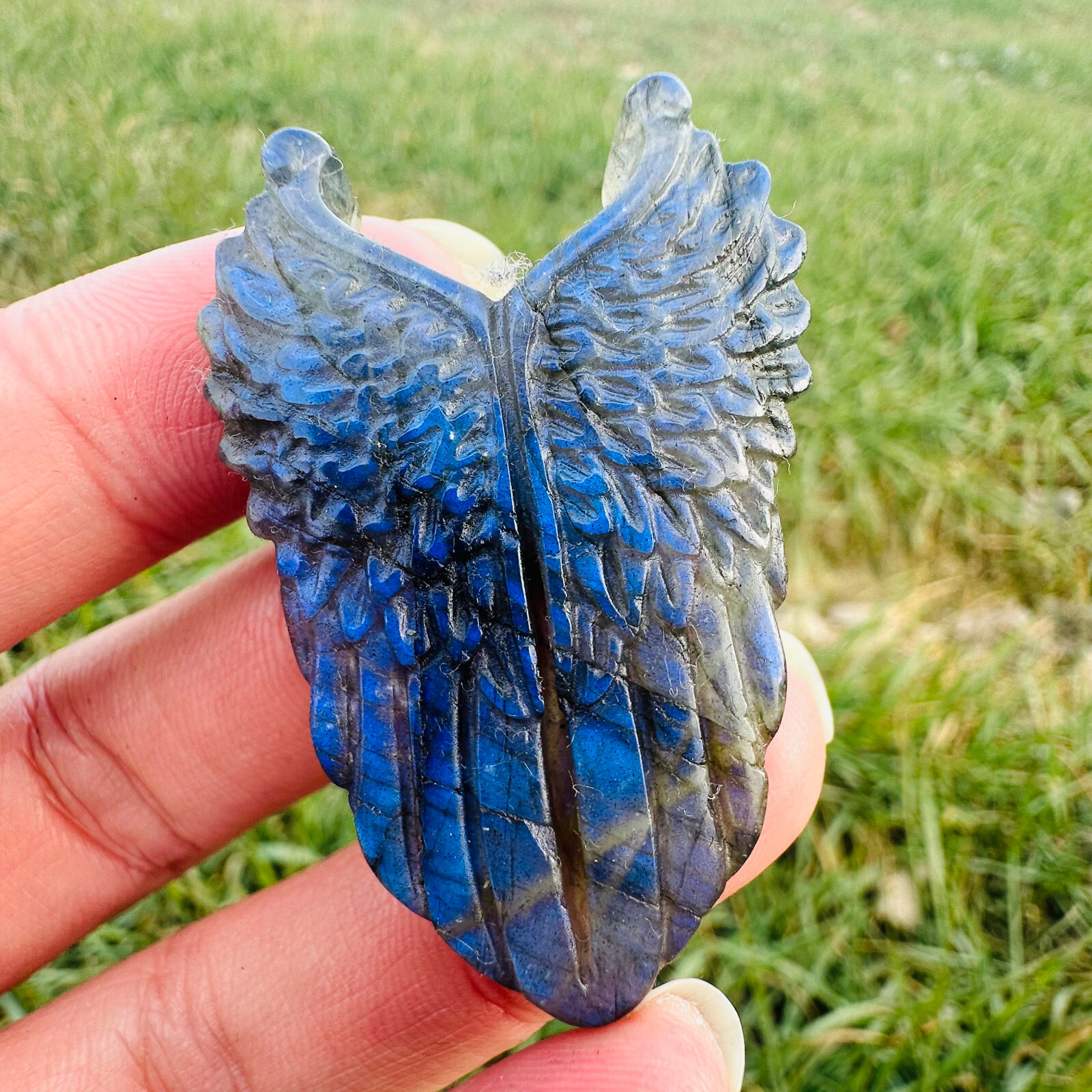 Natural Labradorite Carved Wing Quartz Skull Crystal Specimen Reiki Healing 1PC