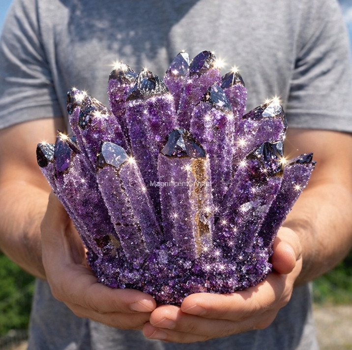 2lb+Large Dark Purple Amethyst Geode Cluster Natural Quartz Crystal Healing Deco