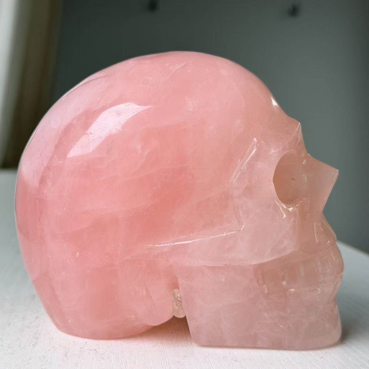 3.5LB 4.1″Large Natural Rose Quartz Skull Statue Crystal Pink Carving Home Decor