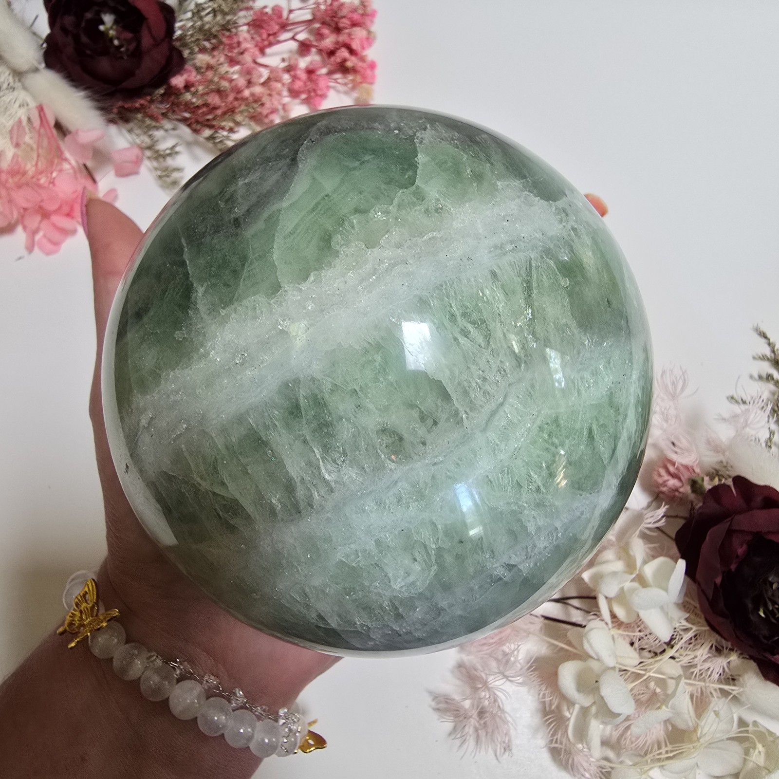 114mm Unique Rainbow Fluorite Green Crystal Sphere Orb (79)