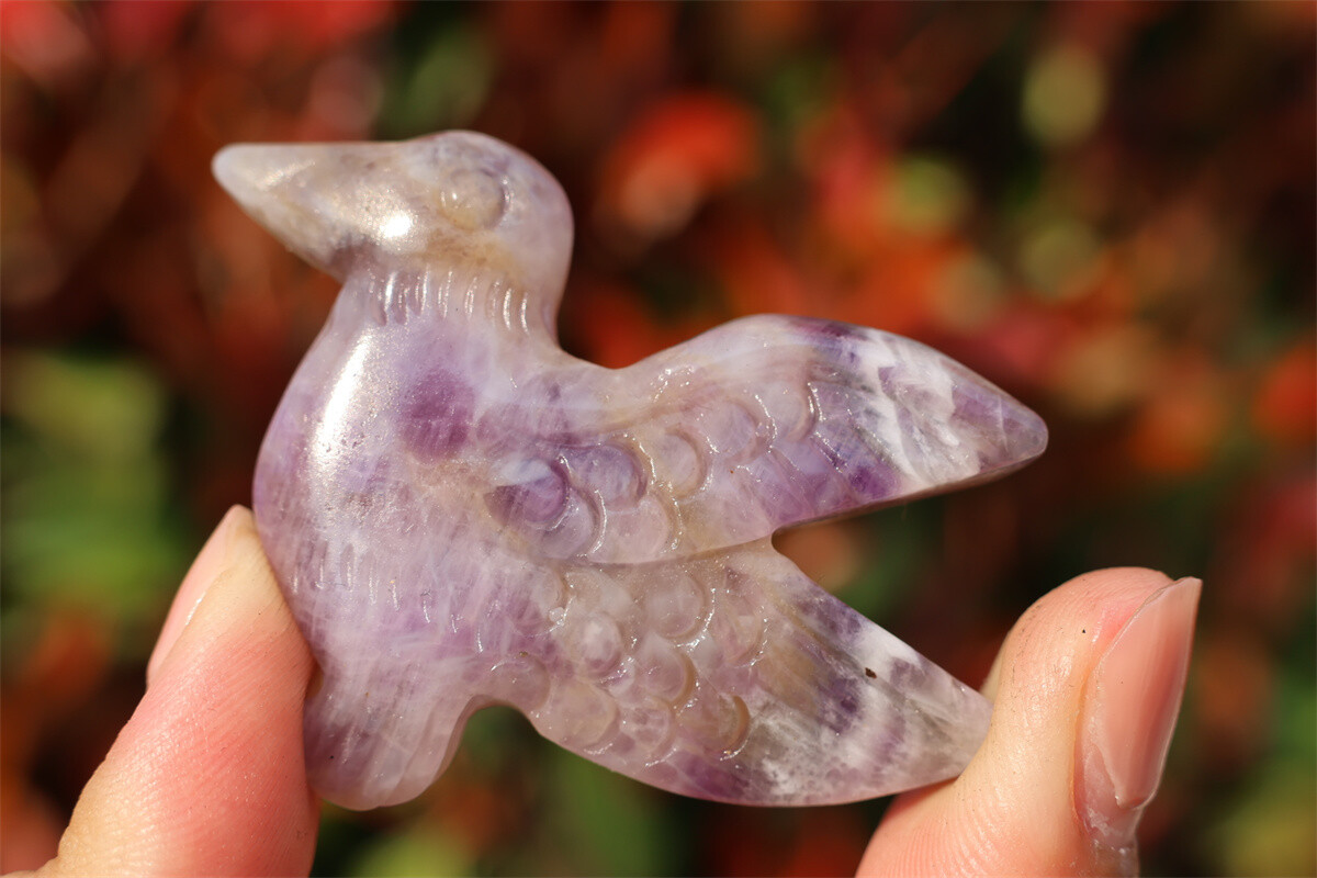 2.3” Hand Carved Natural Dream amethyst Hummingbird Crystal decor Reiki gift 1x