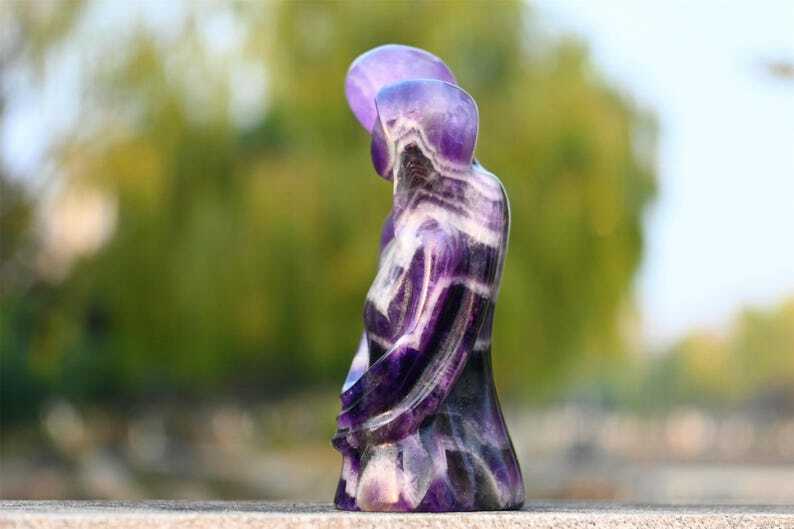3″ Natural dream amethyst Carved Lovers Reiki Crystal Skull Decor heal gift 1PC