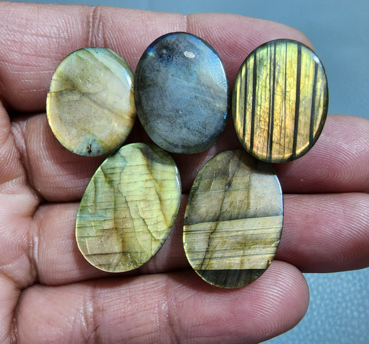 Natural Labradorite Oval Cabochon Lot 5 Pcs Flashy Loose Gemstone 24-21 MM Size