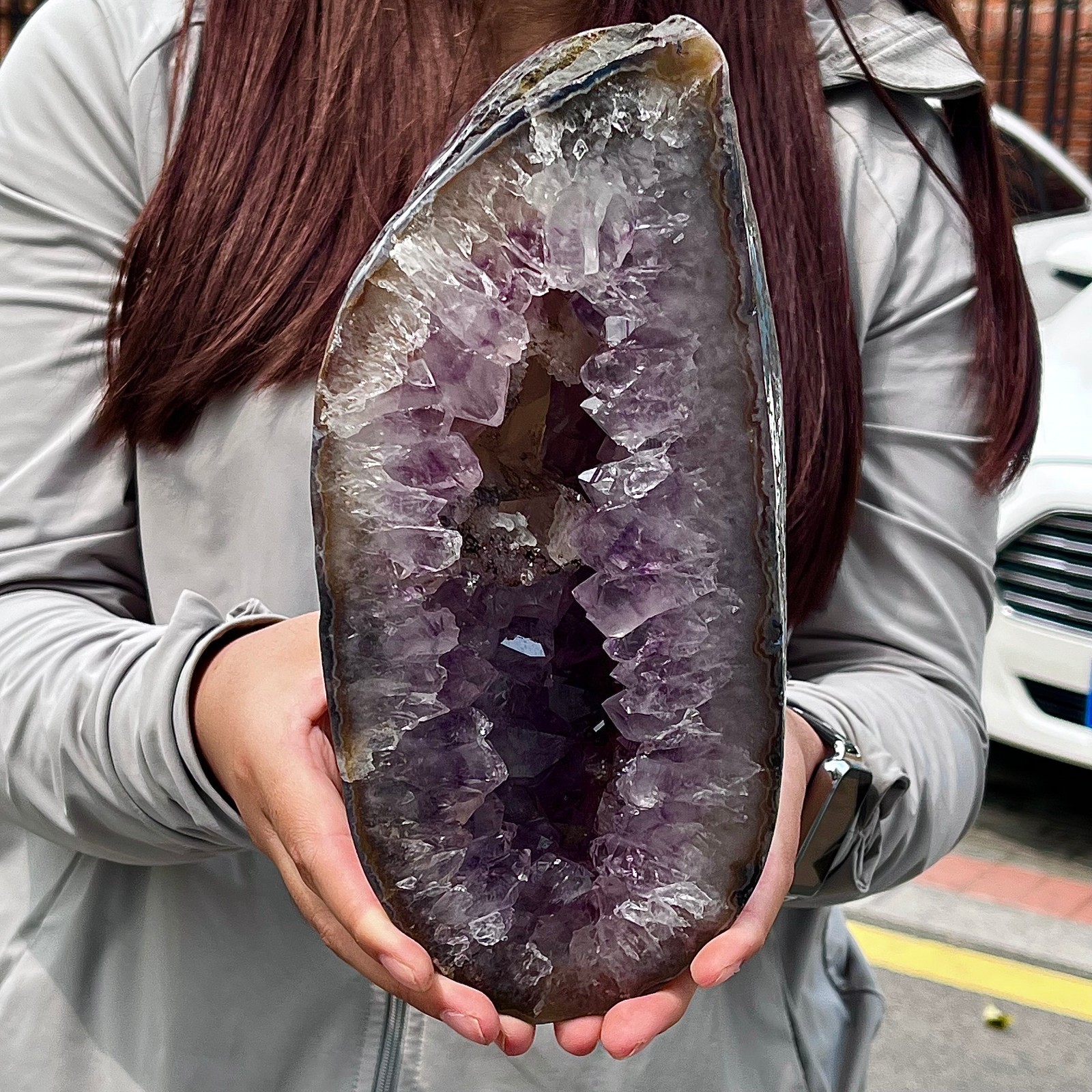 8.37LB High quality agate amethyst coin bag specimen home decoration