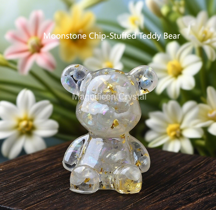 Natural Moonstone Chip-Stuffed Teddy Bear Crystal Healing Decor Spiritual Gifts
