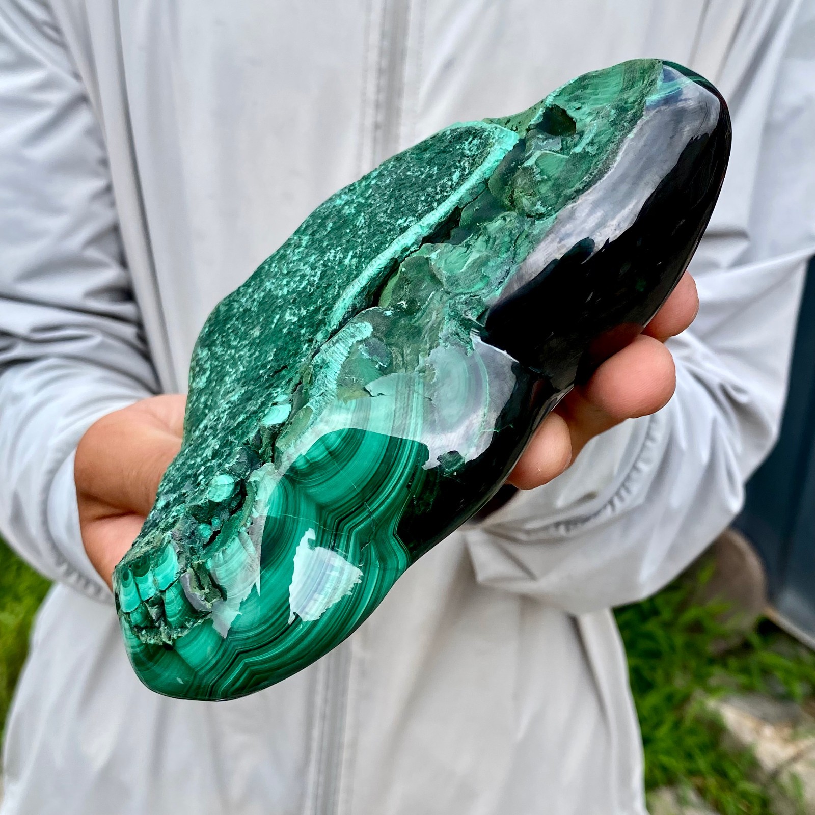 2.53LB Natural Glossy Malachite Cat Eye Transparent Cluster Rough Mineral Sample